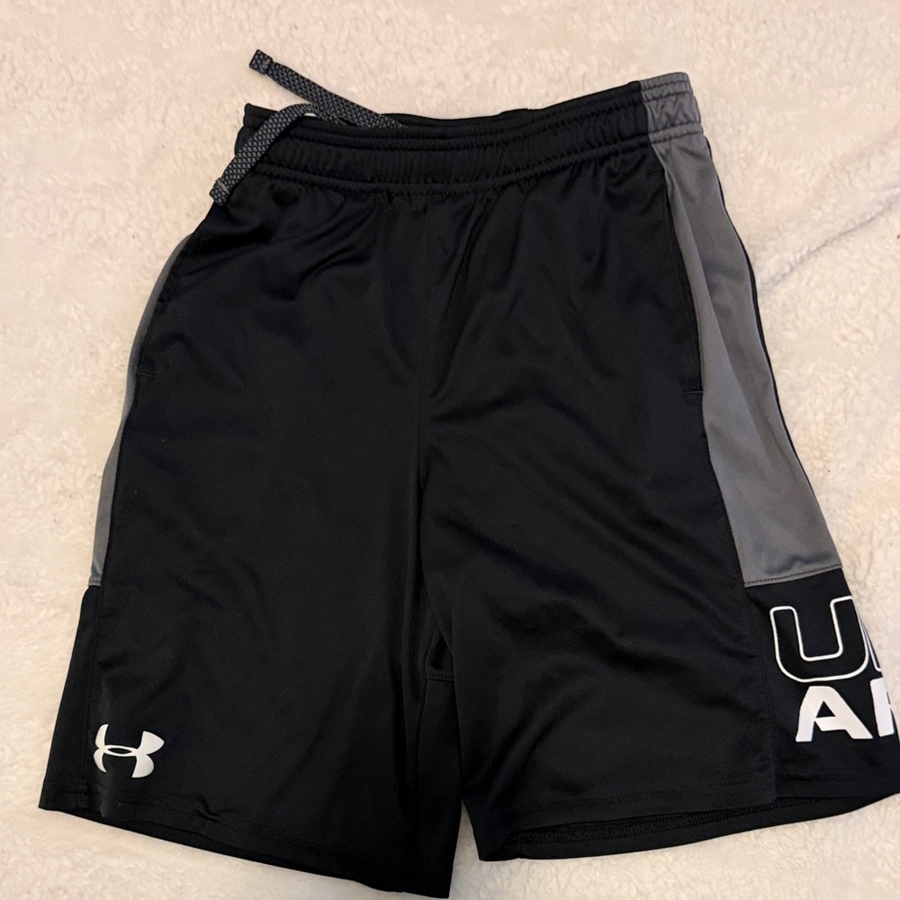 Under Armour kids Black Athletic Shorts with Gray Side Panels